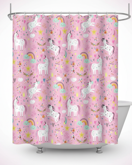 cartoon unicorn shower curtain - white-bg