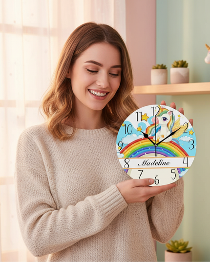 cartoon unicorn wall clock - in-use