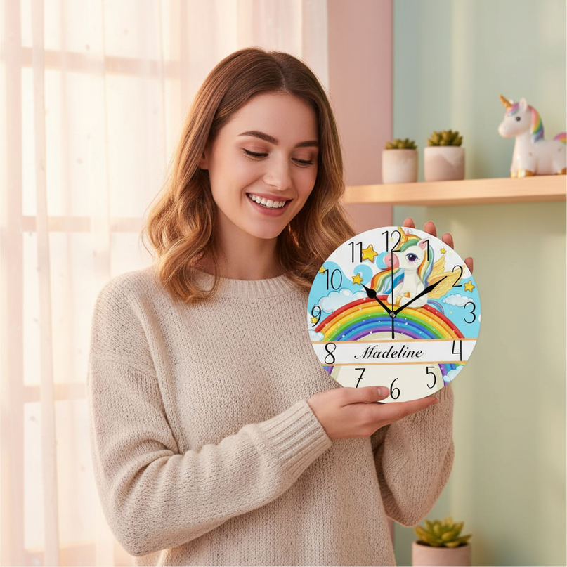 cartoon unicorn wall clock - in-use