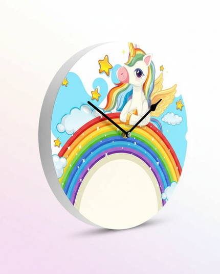 cartoon unicorn wall clock - white-bg