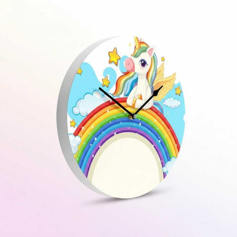 cartoon unicorn wall clock - white-bg