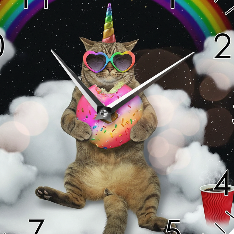 cat unicorn clock - detail