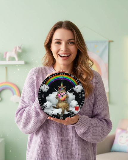 cat unicorn clock - in-use