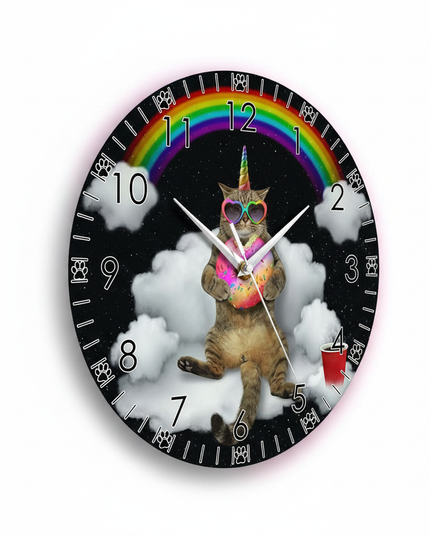 cat unicorn clock - white-bg