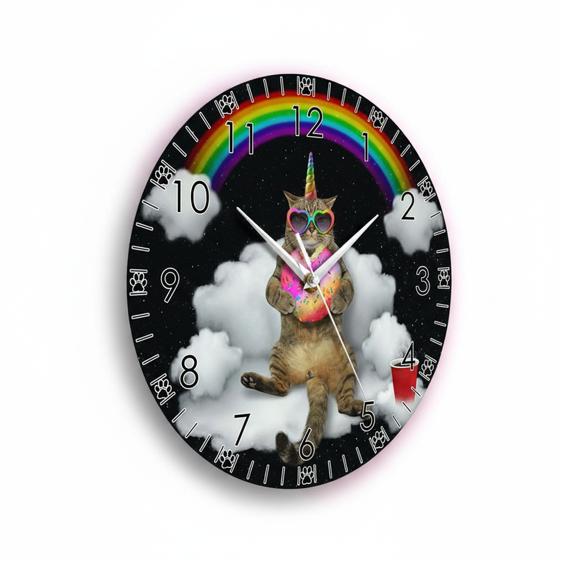cat unicorn clock - white-bg