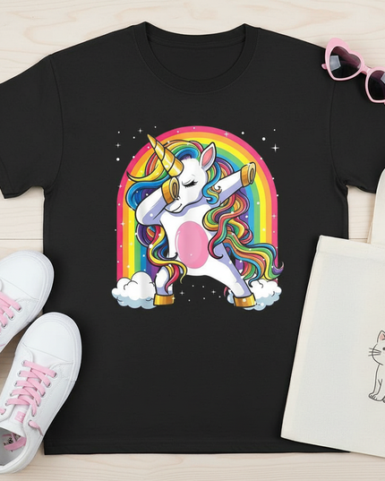 cat unicorn shirt - flat-lay