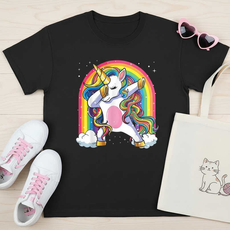 cat unicorn shirt - flat-lay