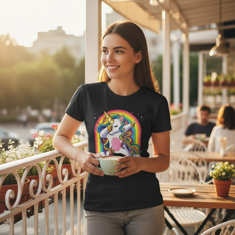 cat unicorn shirt - in-use