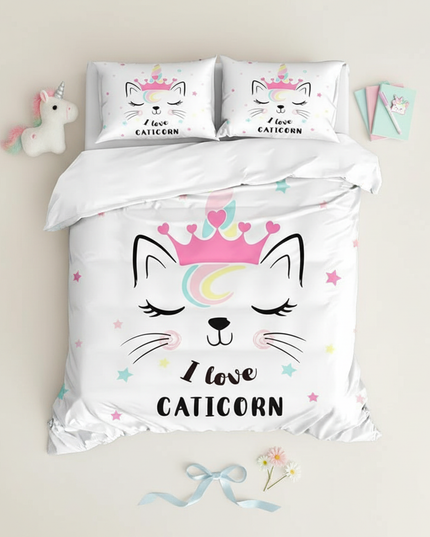 caticorn bedding - flat-lay