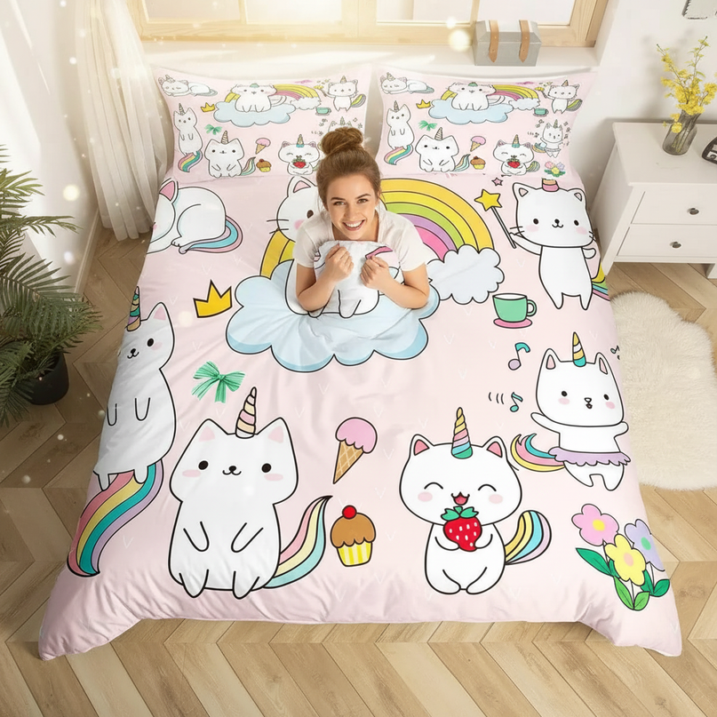 caticorn pattern bedding - in-use