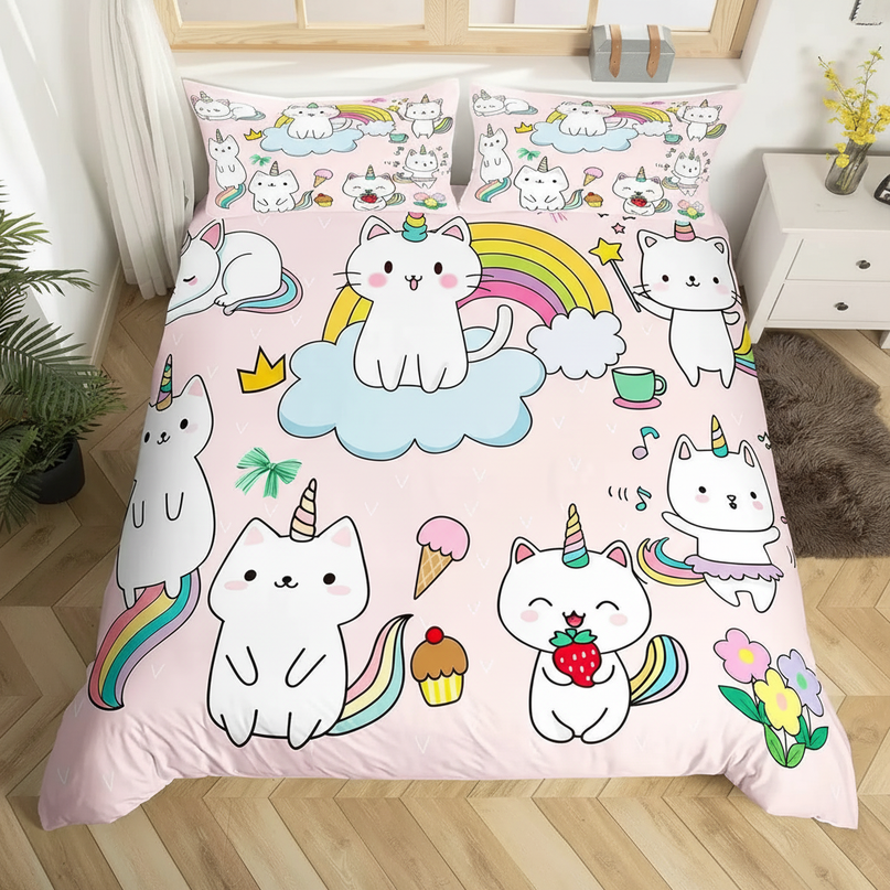 caticorn pattern bedding - lifestyle