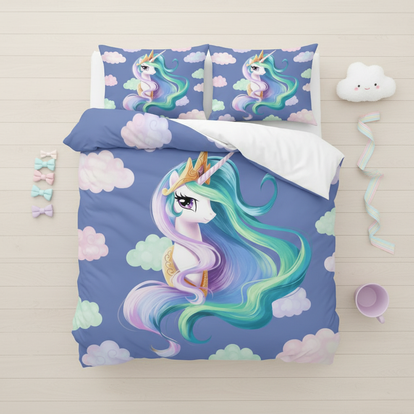 celestial princess unicorn bedding - flat-lay
