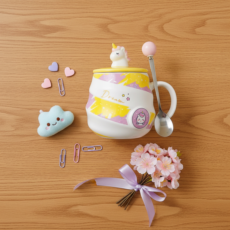 ceramic unicorn mug - flat-lay