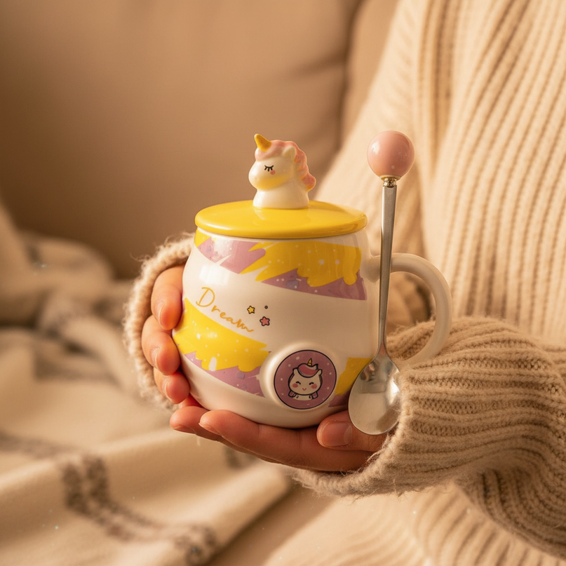 ceramic unicorn mug - in-use