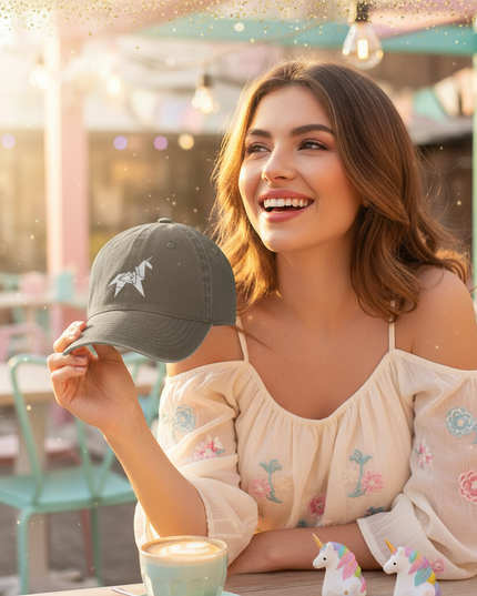charcoal unicorn cap - in-use