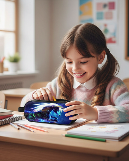 charging unicorn pencil case - in-use
