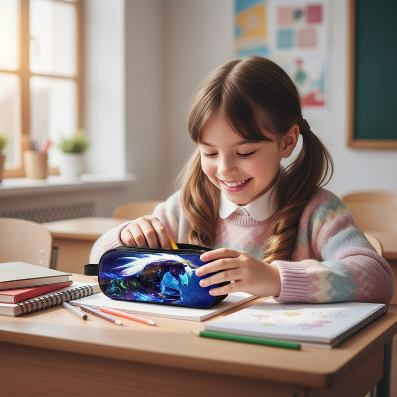 charging unicorn pencil case - in-use