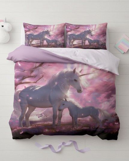 cherry blossom mare unicorn bedding - flat-lay