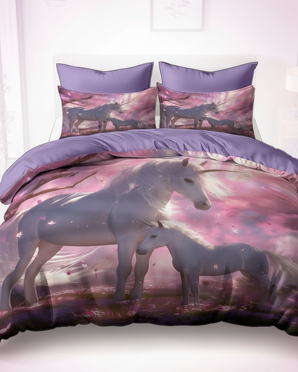 cherry blossom mare unicorn bedding - white-bg