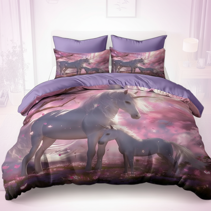 cherry blossom mare unicorn bedding - white-bg