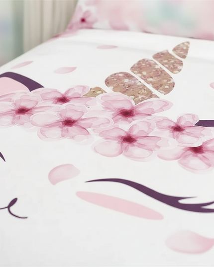 cherry blossom unicorn bedding - detail