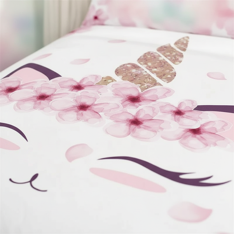 cherry blossom unicorn bedding - detail