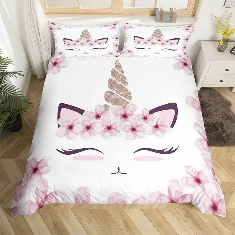 cherry blossom unicorn bedding - lifestyle