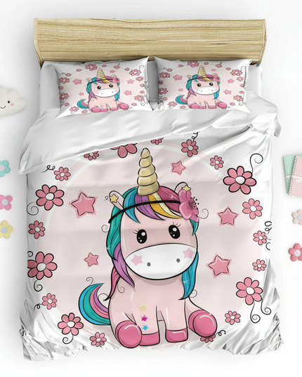 chibi flower unicorn bedding - flat-lay