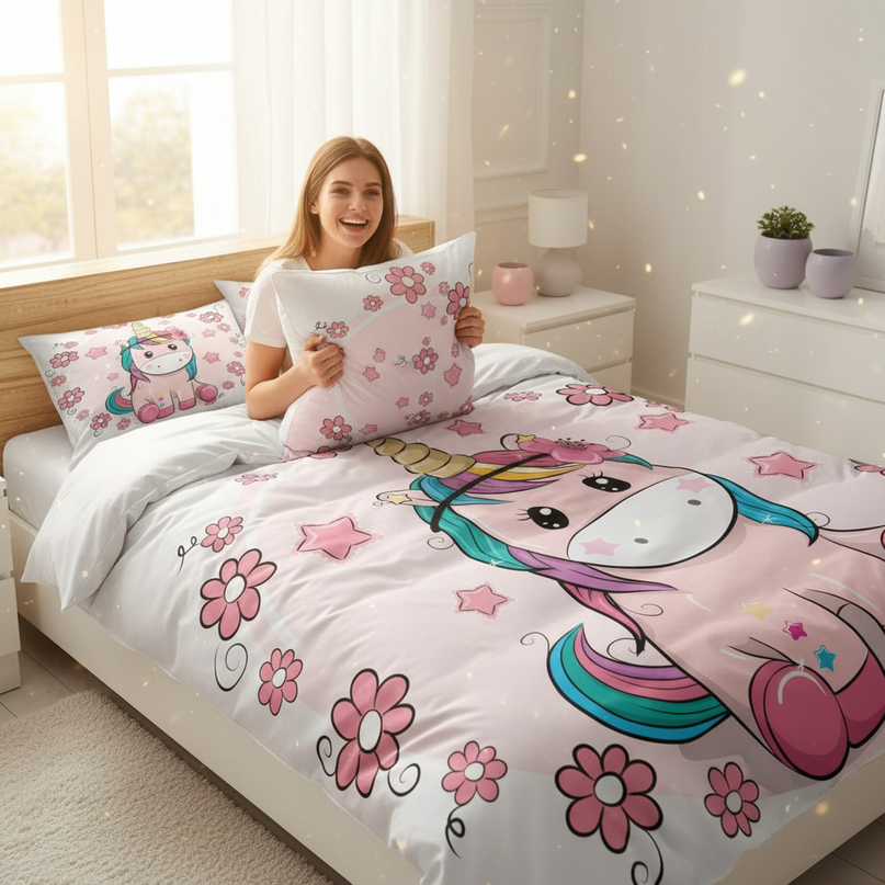 chibi flower unicorn bedding - in-use