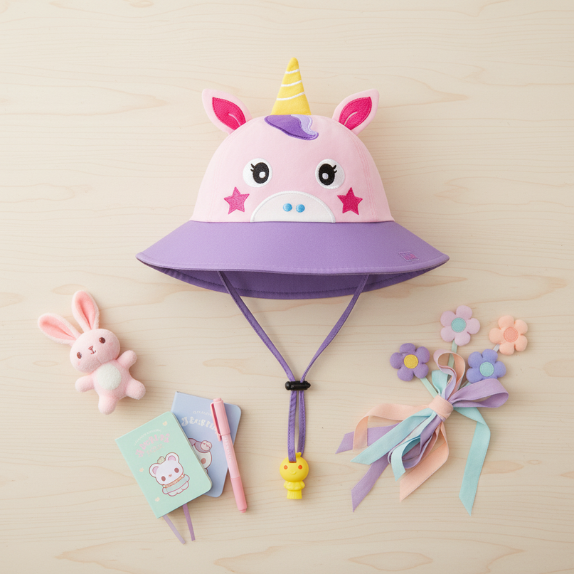 childrens unicorn hat - flat-lay