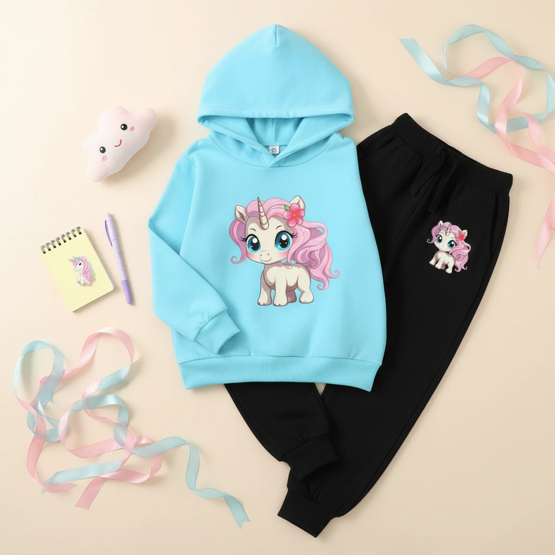 childrens unicorn hoodie - flat-lay