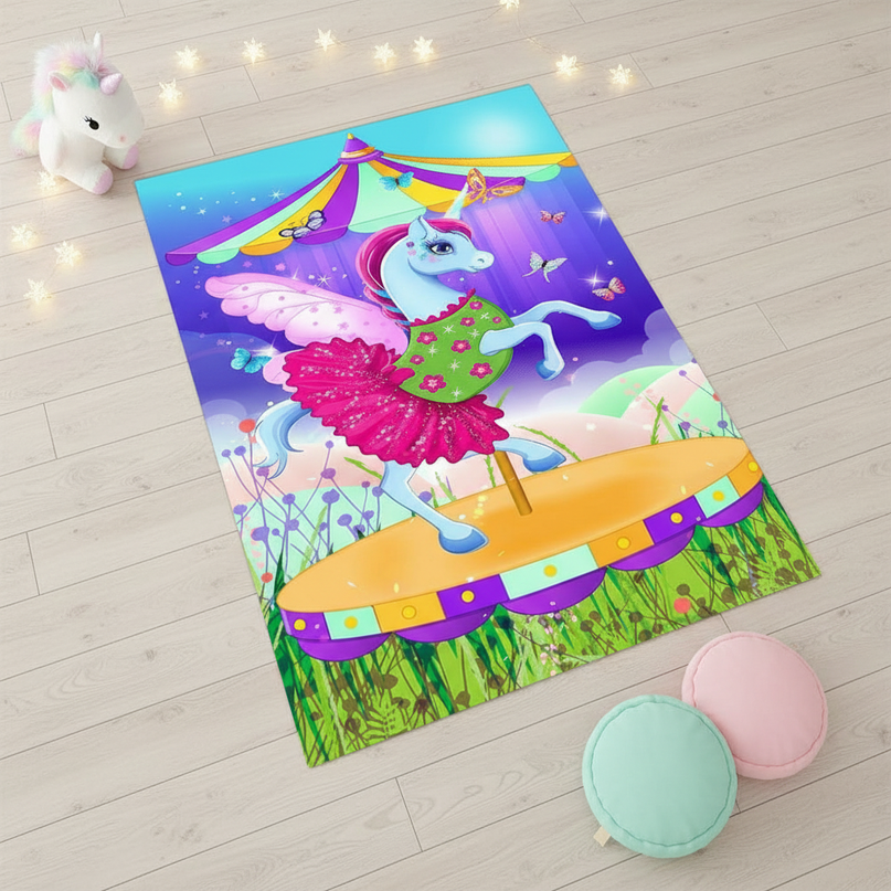 childrens unicorn rug - flat-lay