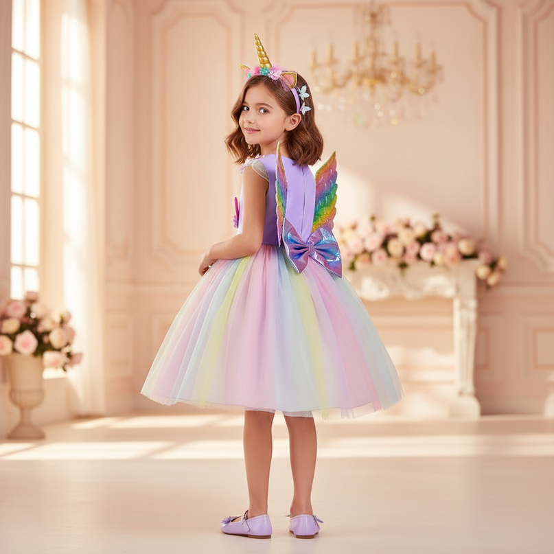 childs unicorn dress - back