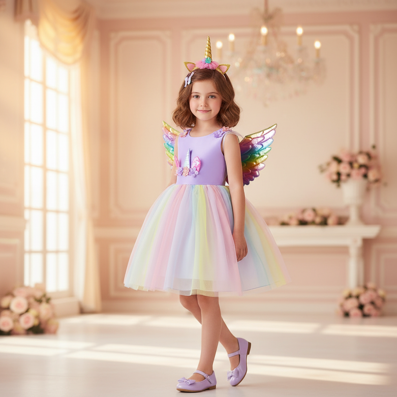 childs unicorn dress - detail