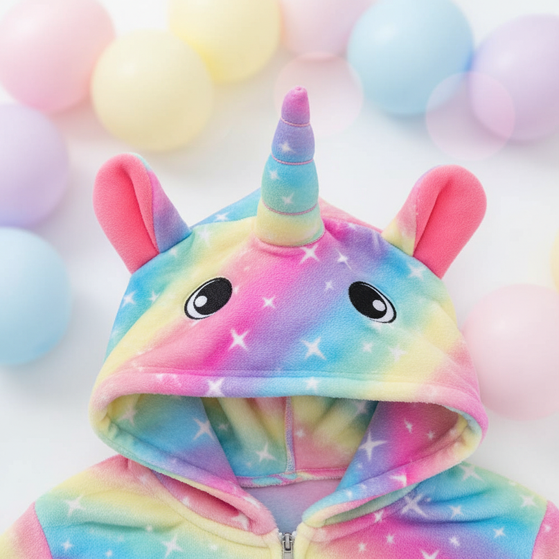childs unicorn onesie - detail
