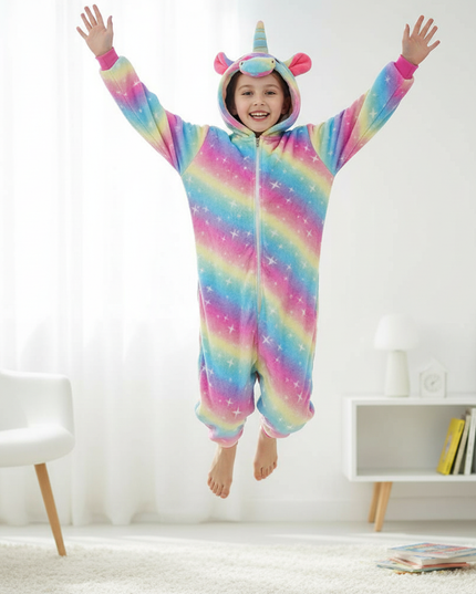 childs unicorn onesie - in-use