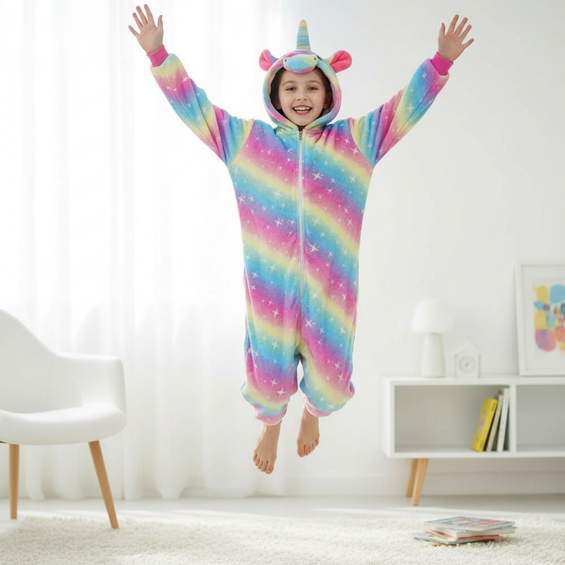 childs unicorn onesie - in-use