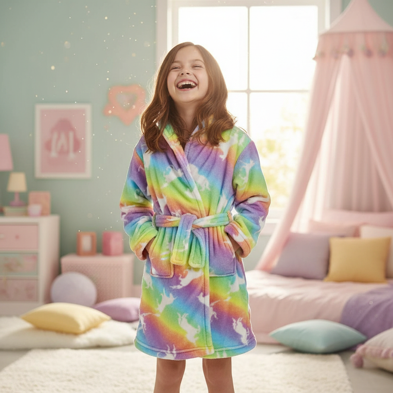 childs unicorn robe - in-use