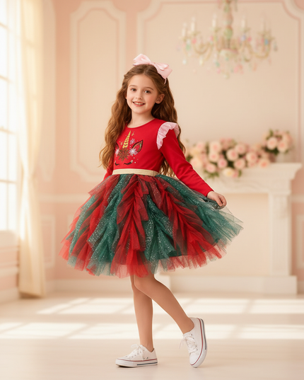 christmas unicorn tutu dress - front