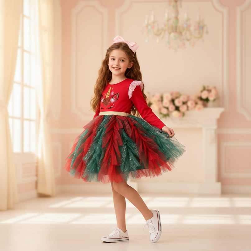 christmas unicorn tutu dress - front
