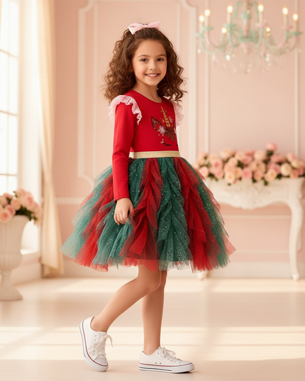 christmas unicorn tutu dress - three-quarter