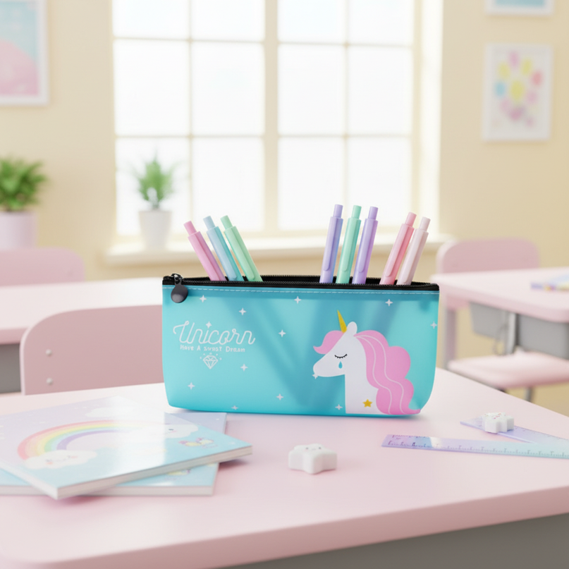 clear unicorn pencil case - lifestyle