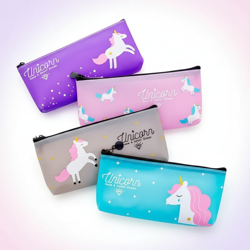 clear unicorn pencil case - white-bg