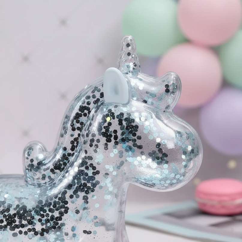 clear unicorn piggy bank - detail