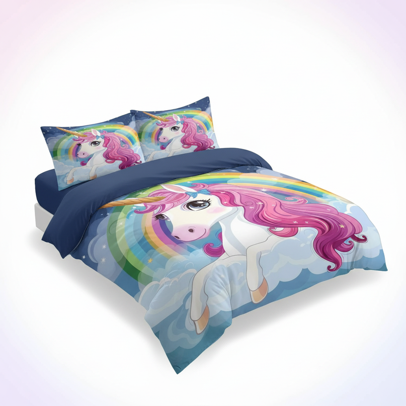 cloud rainbow pink mane unicorn bedding - white-bg