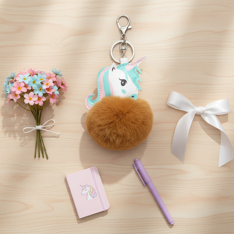 coffee unicorn keychain - flat-lay