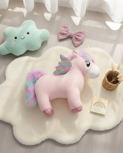 colorful angel wings unicorn plush - flat-lay