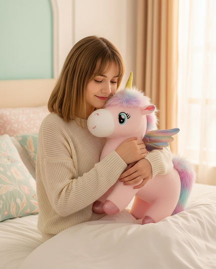 colorful angel wings unicorn plush - in-use