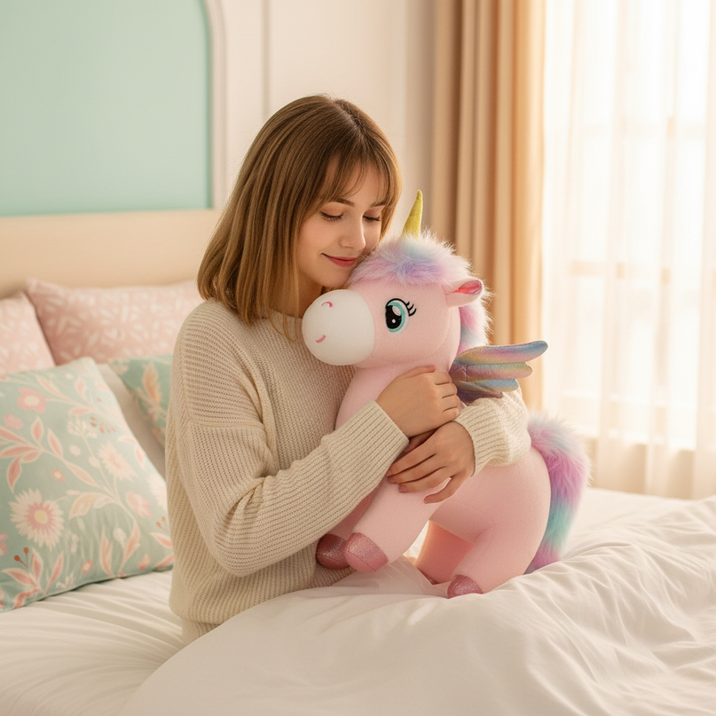 colorful angel wings unicorn plush - in-use