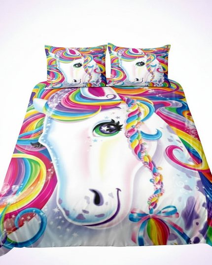 colorful braided bow unicorn bedding - white-bg
